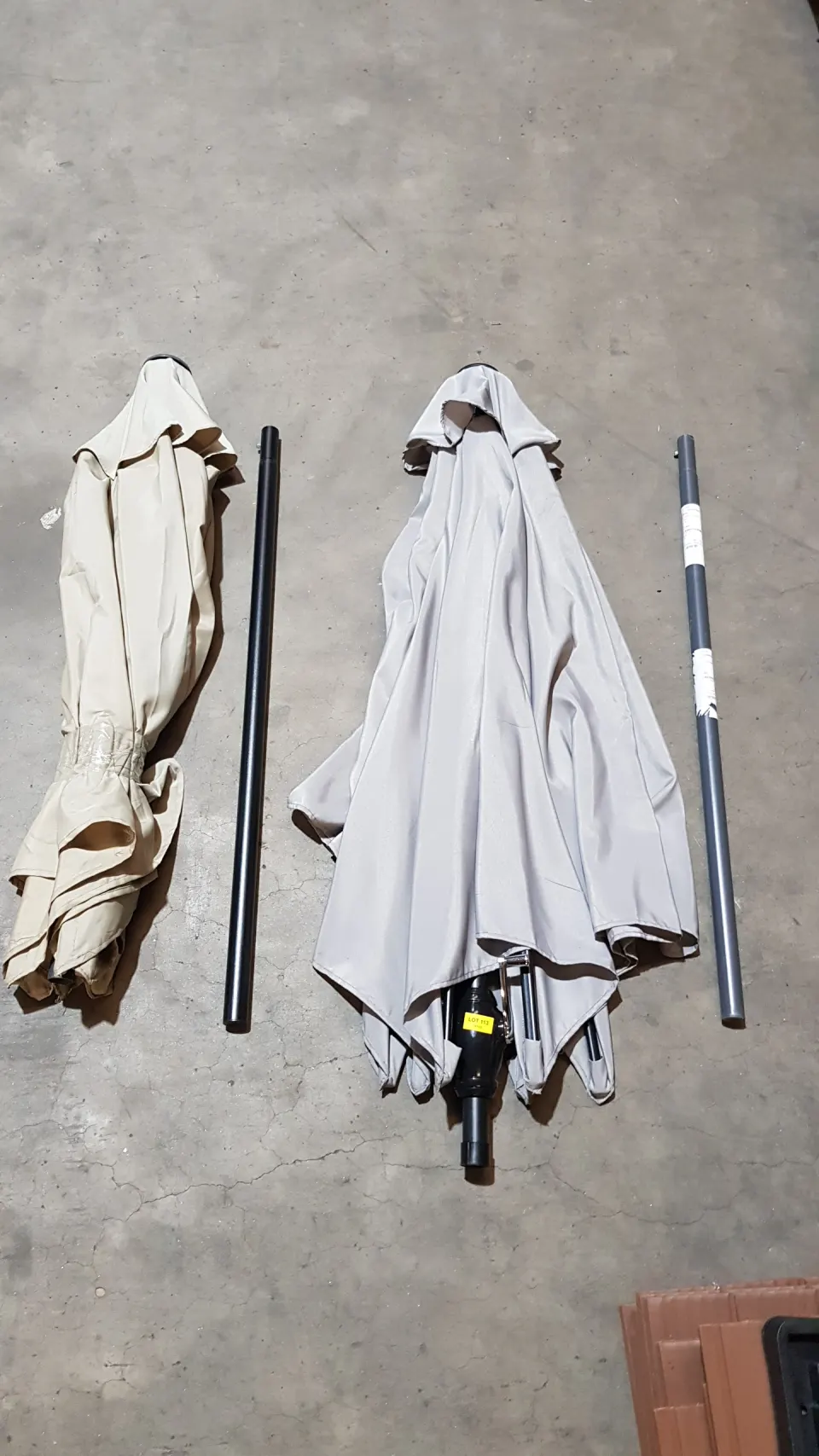 (113/2A) 2x Cantilever Parasols. 1x Grey. 1x Natural. (Main Bodies Only, No Base Included). (Units