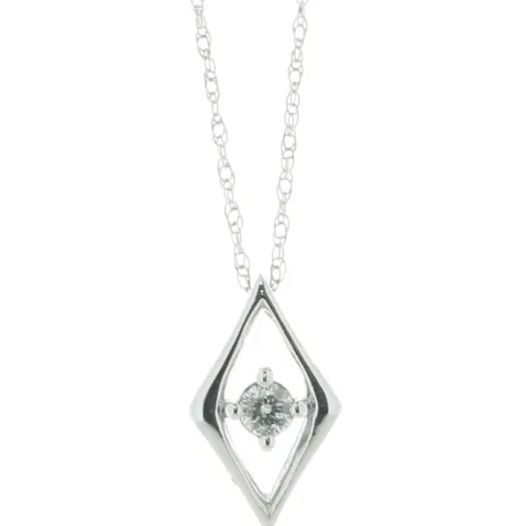 9ct White Gold Kite Shape Diamond Pendant And Chain 0.06 Carats
