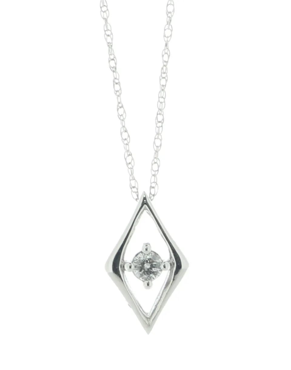 9ct White Gold Kite Shape Diamond Pendant And Chain 0.06 Carats