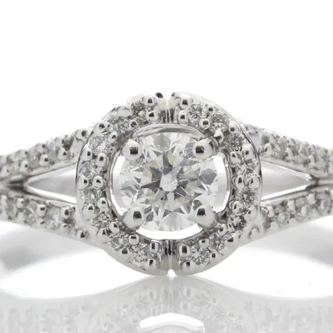 18ct White Gold Single Stone With Halo Setting Ring (0.34) 0.54 Carats
