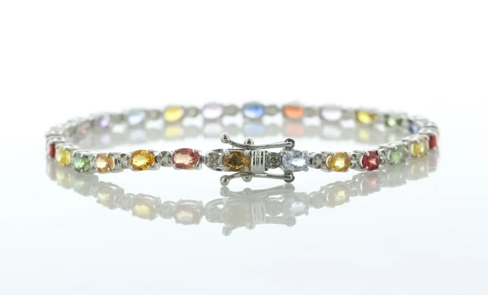18ct White Gold Diamond And Coloured Sapphire Bracelet (S6.02) 0.38 Carats