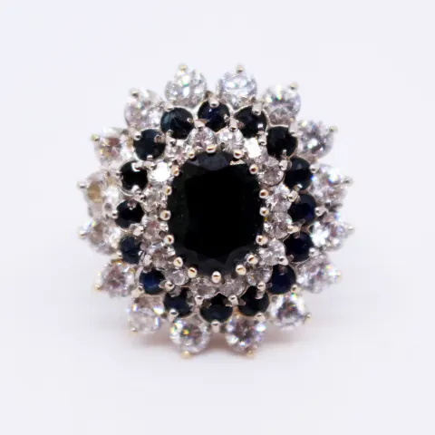 Decorative Sapphire & Diamond Style 9ct Gold Ring