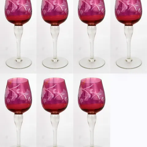Set of 7 Vintage Cranberry Colour Lustre Glass