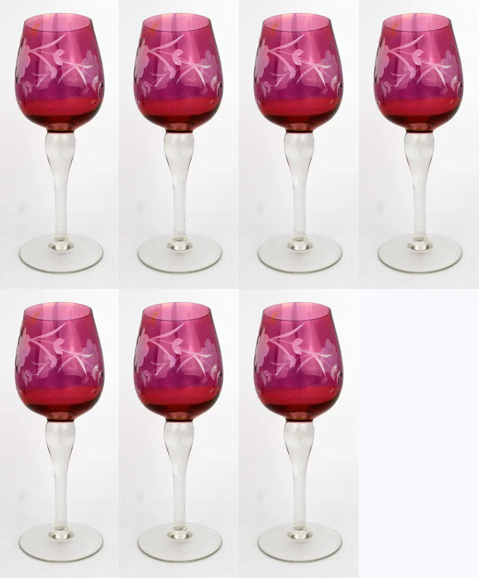 Set of 7 Vintage Cranberry Colour Lustre Glass