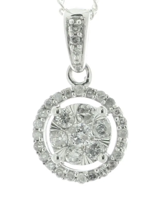 9ct White Gold Round Cluster Diamond Pendant 0.25 Carats