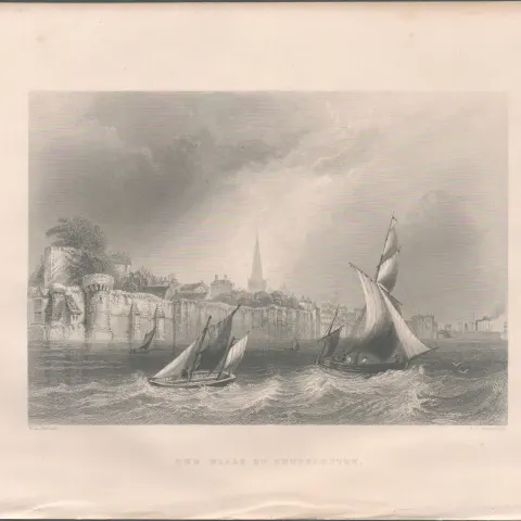 Southampton Walls Antique 1842 Steel Engraving.
