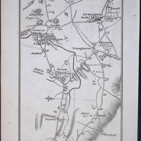 Ireland 245 Years -Old Antique Road Map Omagh, Cookstown, Dungannon-256