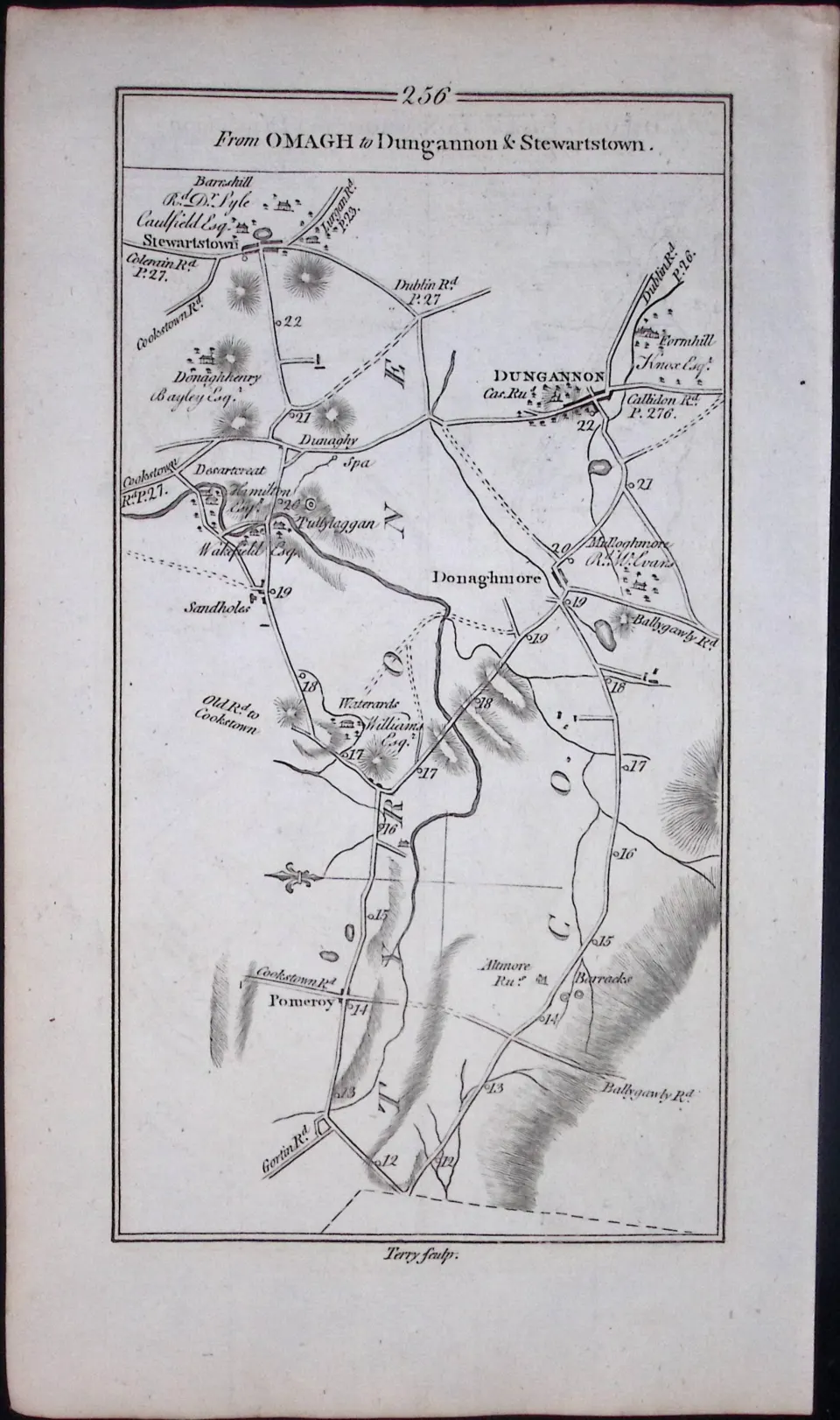 Ireland 245 Years -Old Antique Road Map Omagh, Cookstown, Dungannon-256
