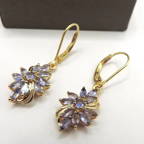 Gold On Sterling Silver Tanzanite Gemstone Earrings New With Gift Box