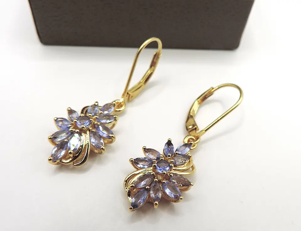 Gold On Sterling Silver Tanzanite Gemstone Earrings New With Gift Box
