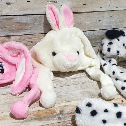 3 x Children's Animal Character Hats. White rabbit, Pink rabbit & Dalmatian Dog style hat.  Rrp £27