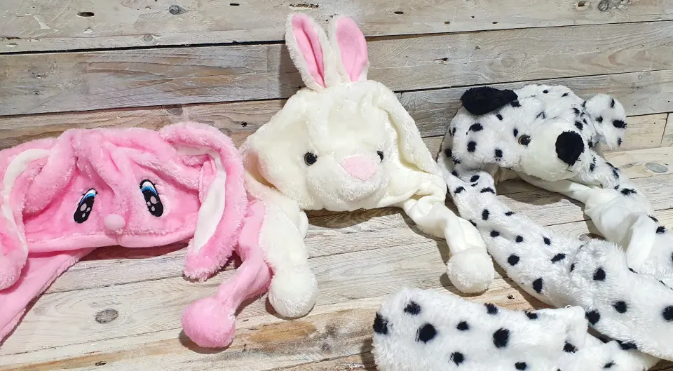 3 x Children's Animal Character Hats. White rabbit, Pink rabbit & Dalmatian Dog style hat.  Rrp £27