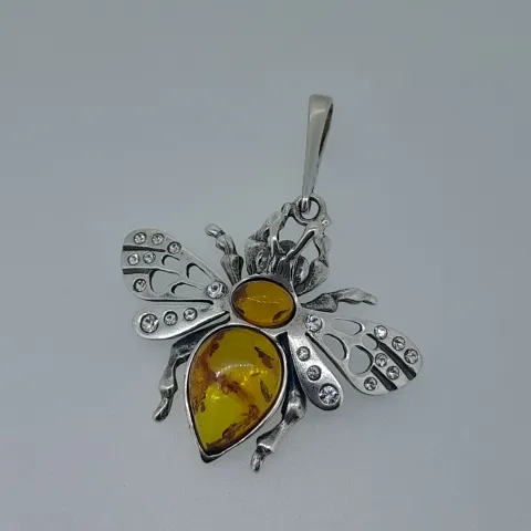 Silver and Amber Set Bumble Bee Pendant