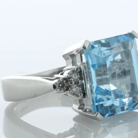 9ct White Gold Diamond And Blue Topaz Ring (T6.00) 0.18 Carats
