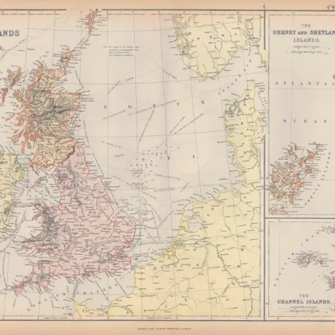 British Orkney Shetlands Channel Islands Victorian 1882 Blackie Map.