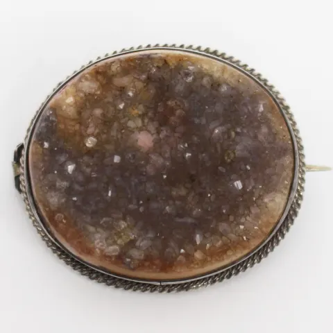 Antique Quartz Silver Brooch