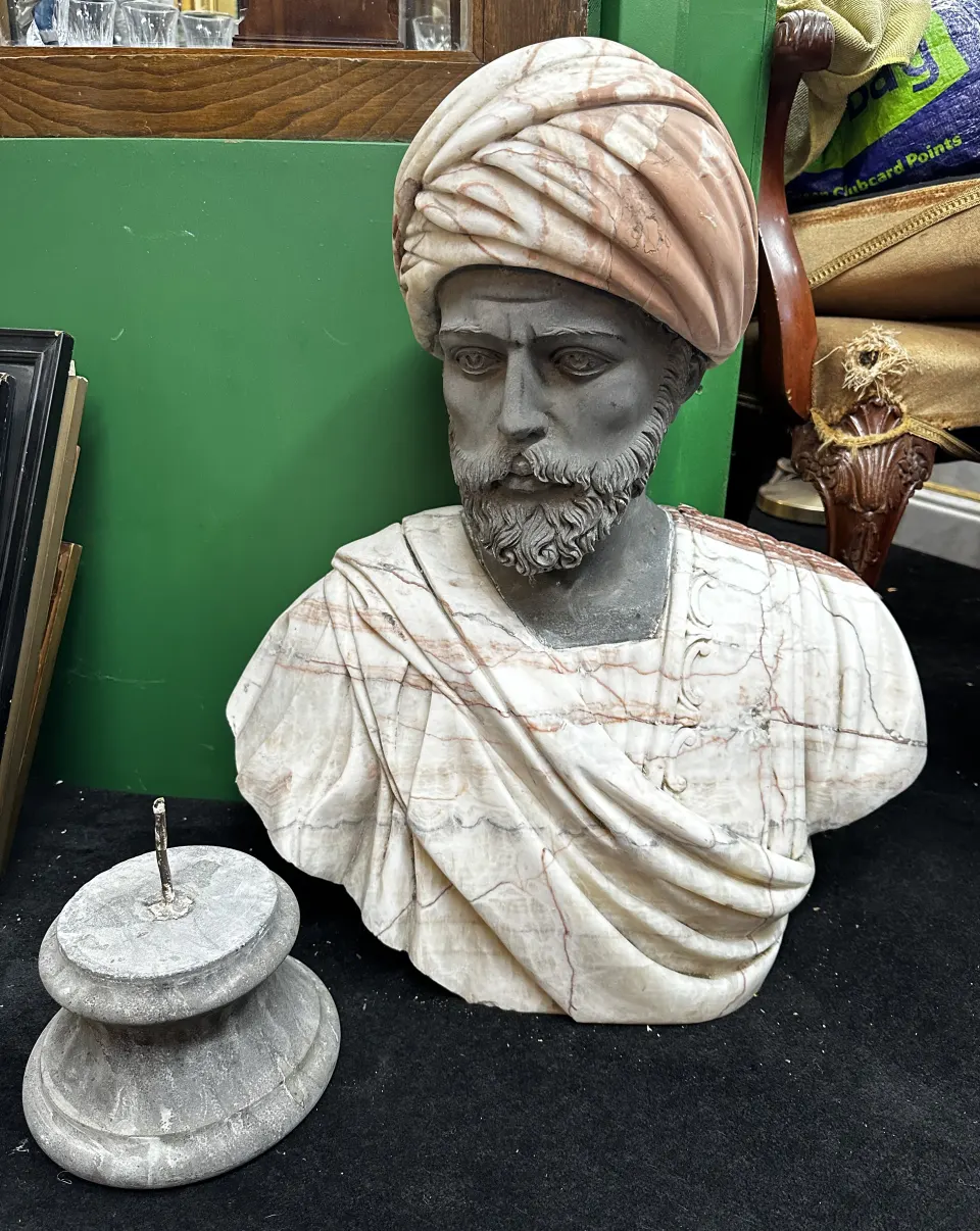 Carved Marble Bust of Turbanned Man