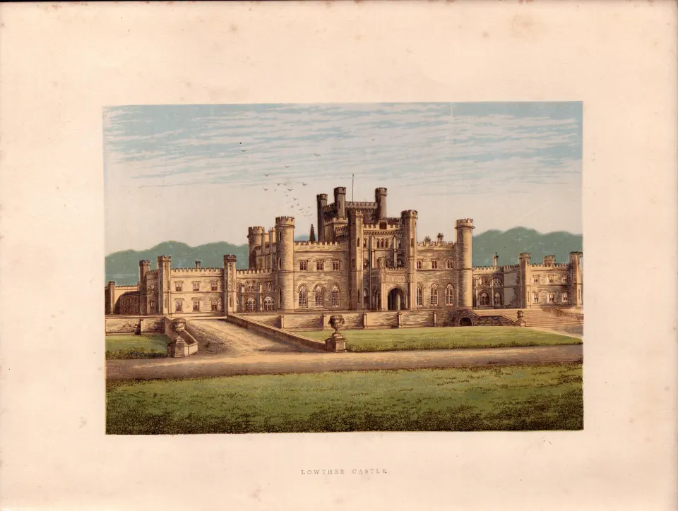 Lowther Castle Cumbria Gilt-Edge Coloured Antique Book Plate.