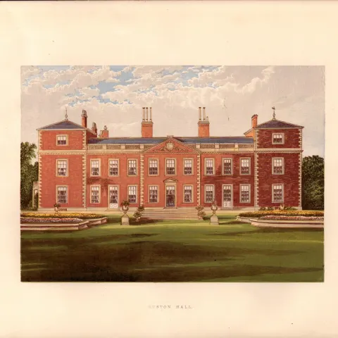 Euston Hall Suffolk Gilt-Edge Coloured Antique Book Plate.
