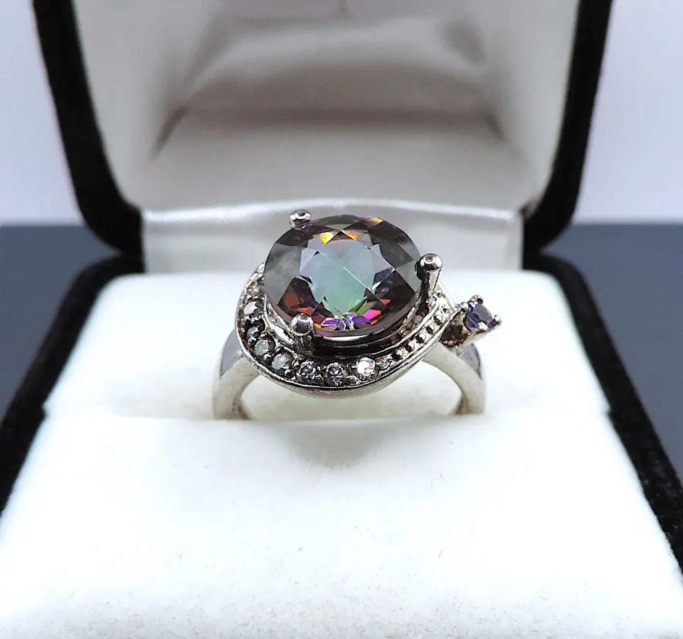 Sterling Silver 5 Carat Mystic Topaz Ring New With Gift Pouch