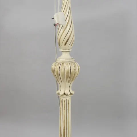 Vintage Carved Wood Painted Shabby Chic Standard Lamp