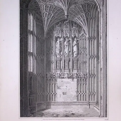 Henry VII Chapel Westminster Abbey 190 Years-Old John Britton Antique Steel Engraving-303