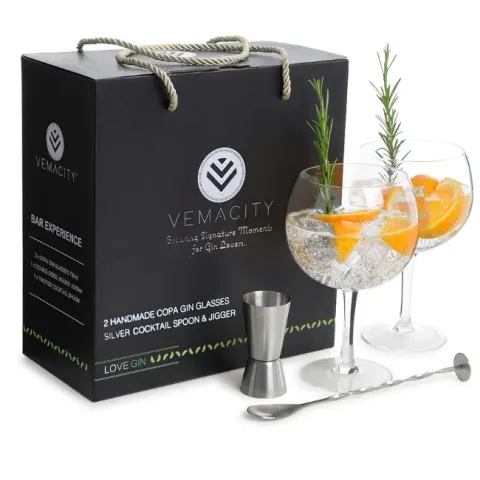 Vemacity Crystal Gin Glasses Set of 2 - Handmade Gin Glass Gift Set