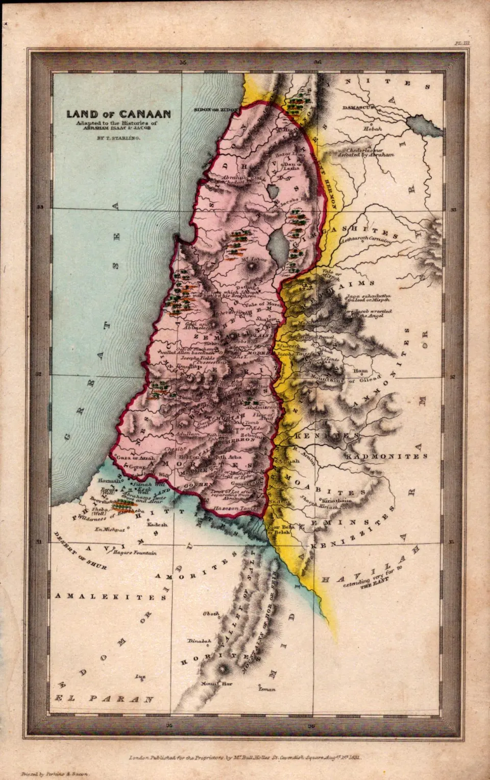 The Land of Canaan Antique Detailed Biblical William IV Map.