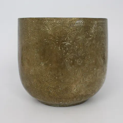 Antique Engraved Indian Brass Jardiniere Pot