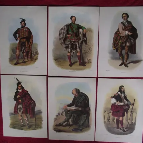 The Clans of the Scottish Highlands - 6 X Hand coloured Lithographs - No Date
