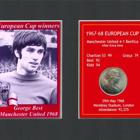 George Best Manchester United 1968 European Cup Mounted Coin Metal Art