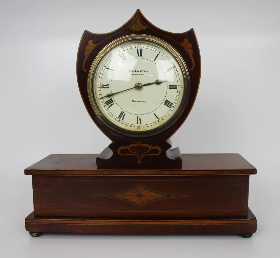 Elegant Inlaid Mahogany Mantel Clock By Wray, Son & Perry c.1900