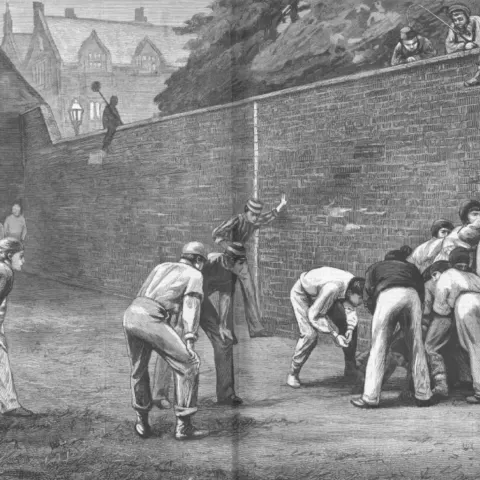 Football at the Wall  Original 1876 Engraving of the Eton Wall Game