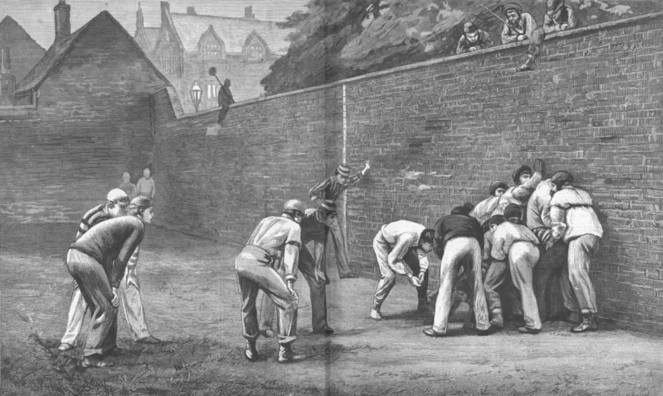 Football at the Wall  Original 1876 Engraving of the Eton Wall Game