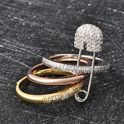 NEW! Set of 3 - Simulated Diamond Ring with Pin Hook in Tricolour Tone