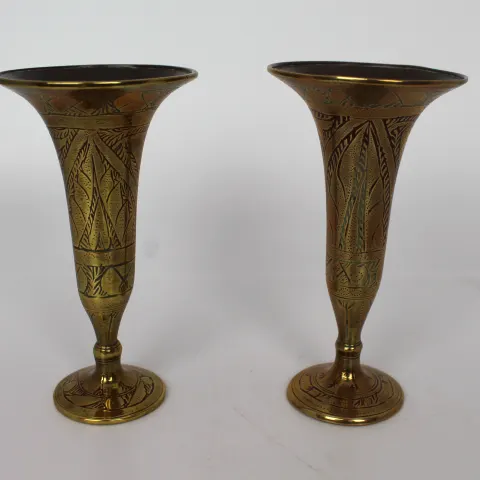 Pair of Indian Brass Trumpet Vases