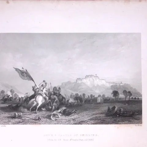 Stirling Town & Castle Scotland 188 Years-Old Antique Steel Engraving-3