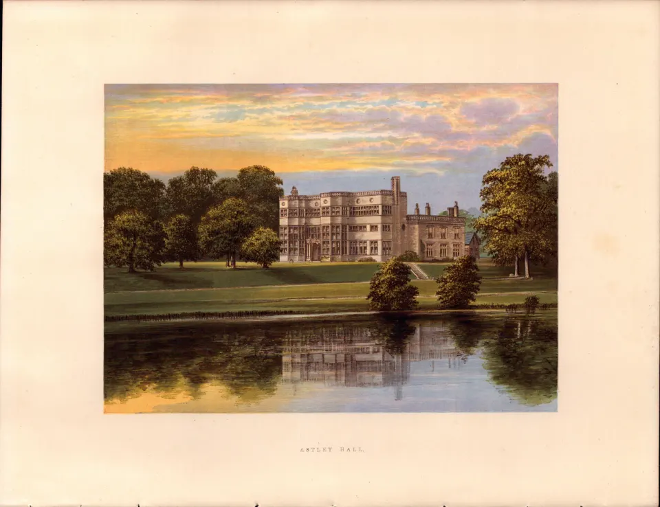 Astley Hall Nr Chorley Lancashire Gilt-Edge Coloured Antique Book Plate.