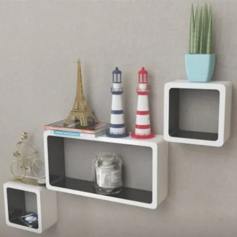 3 White-black MDF Floating Wall Display Shelf Cubes L25a