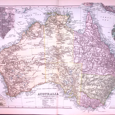 Australia & Tasmania 120-Year-Old Large Antique Map by G.W. Bacon-47