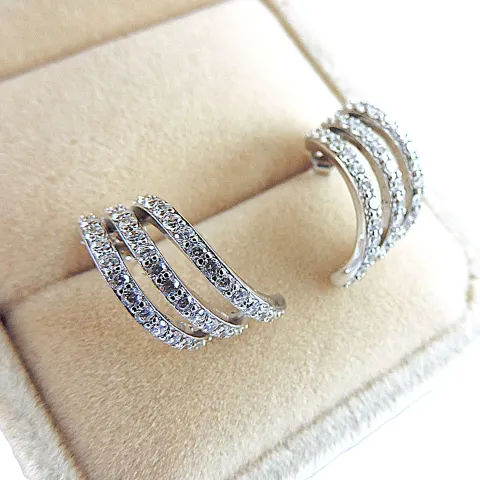 925 Silver Cubic Zirconia Triple Hoop Earrings 'New'