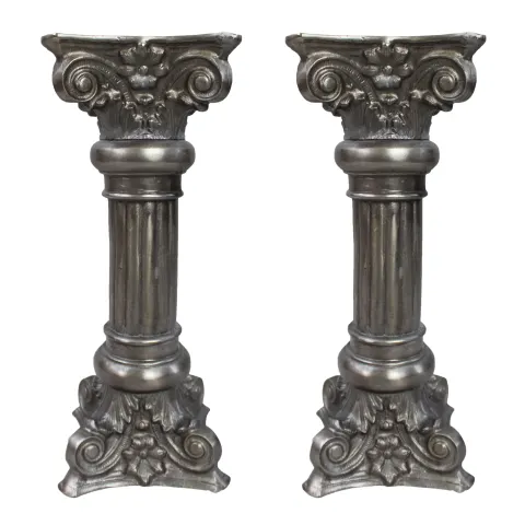 Pair of Ornate Silvered Column Pedestal Stand