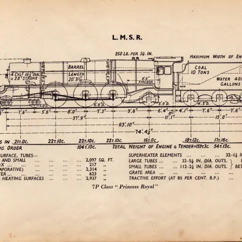l.M.S.R. Railway Princess Royal Detailed Drawing Diagram 85 Yrs Old Print-23