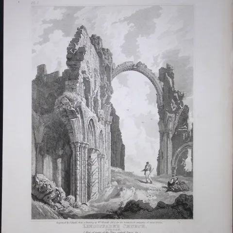 Lindisfarne Church Durham 190 Years-Old Rare John Britton Antique Steel Engraving-80