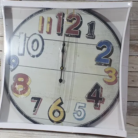 New Large 60cm Wooden Printed Clock - Different sized numbers design. Rrp £30