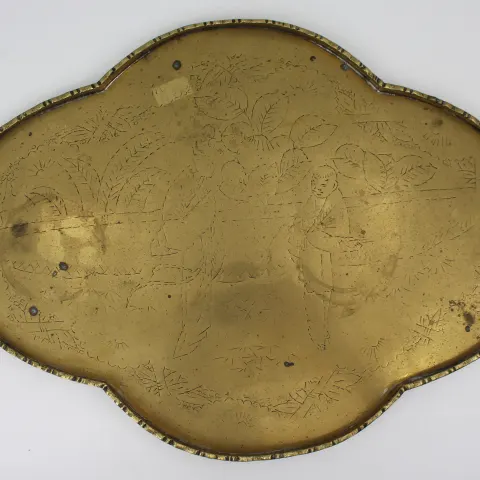 Antique Engraved Brass Tray – Chinoiserie Influence