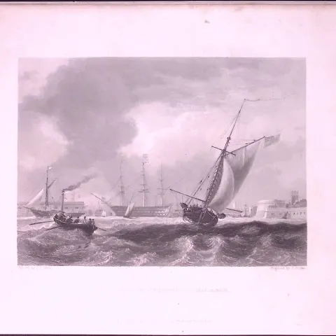 Portsmouth Harbour Entrance WH Bartlett 183 Years-Old Antique Steel Engraving-33