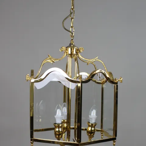 Vintage Italian Gold-Plated Brass & Bevelled Glass Hanging Lantern