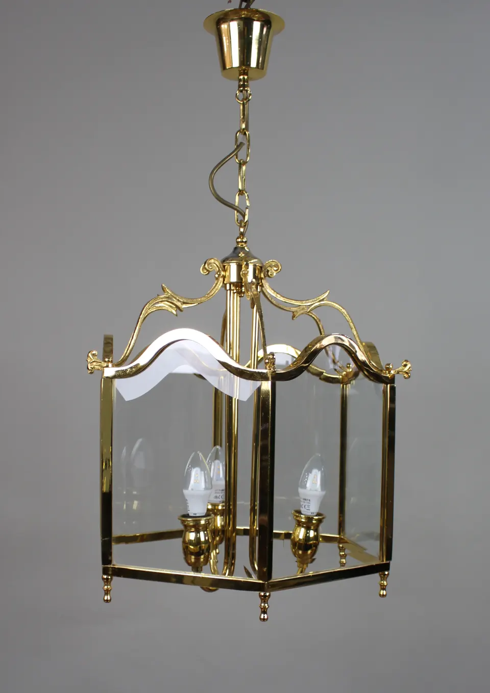 Vintage Italian Gold-Plated Brass & Bevelled Glass Hanging Lantern
