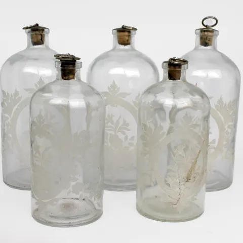 Set of 5 French Etched Chemists Bottles